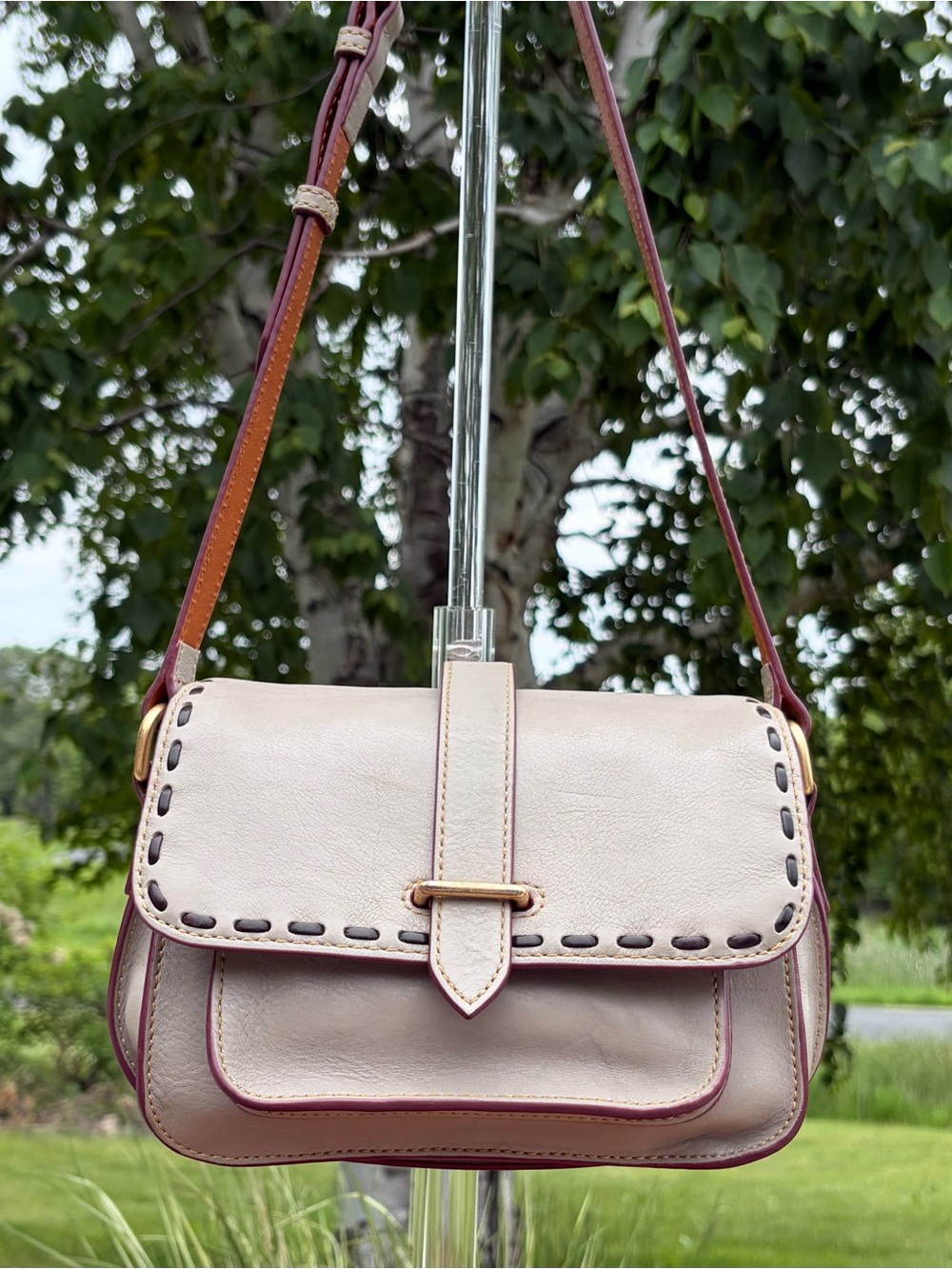 Dooney & Bourke Binocular Florentine Leather Bone Off-White Crossbody - Picture 16 of 17